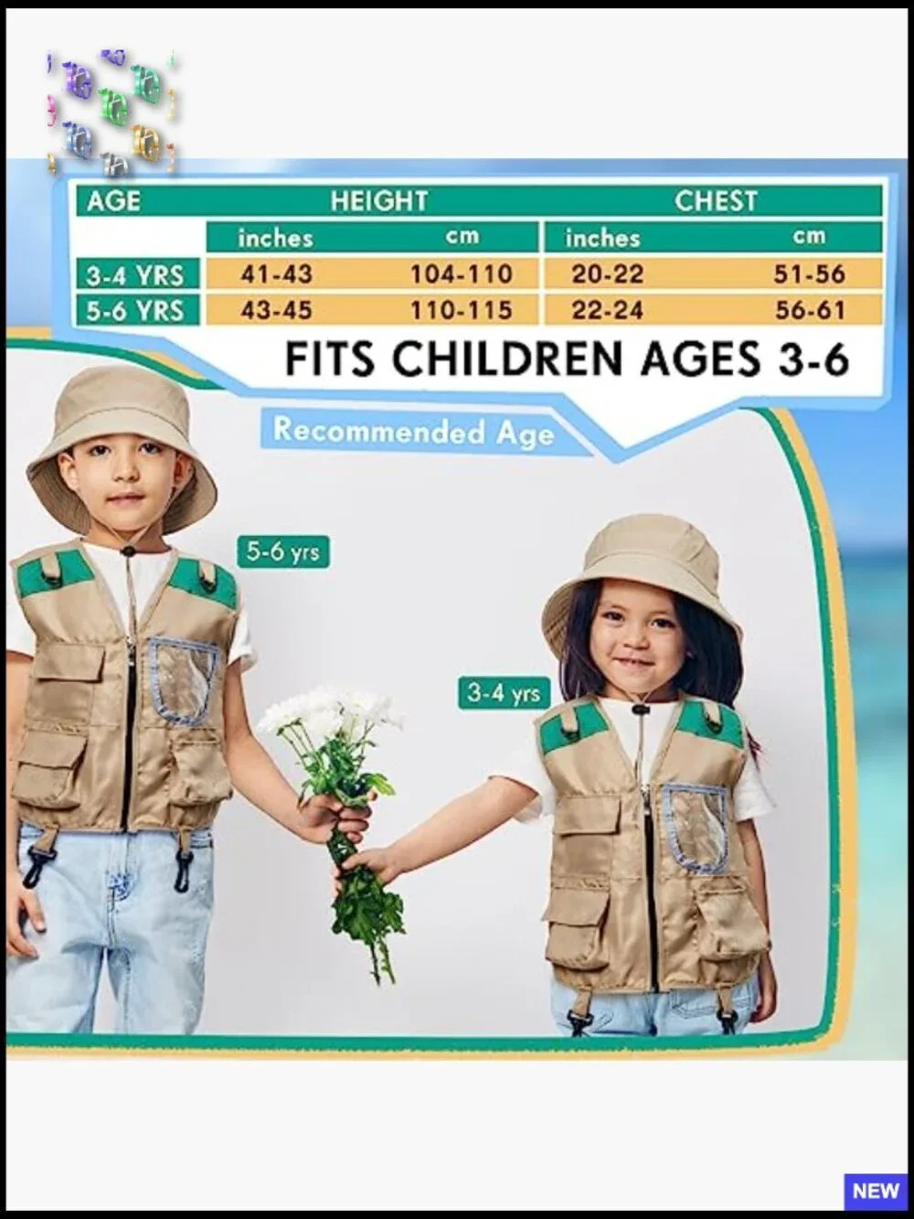 Kids Safari Explorer Vest and Hat Set Adventure Costume for Camping Cosplay